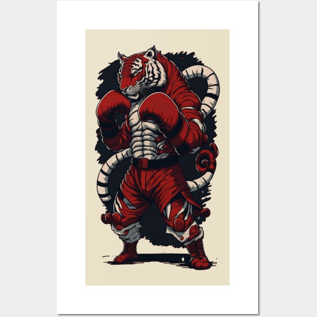 tiger power red boxing tiger Wall Art by hippohost